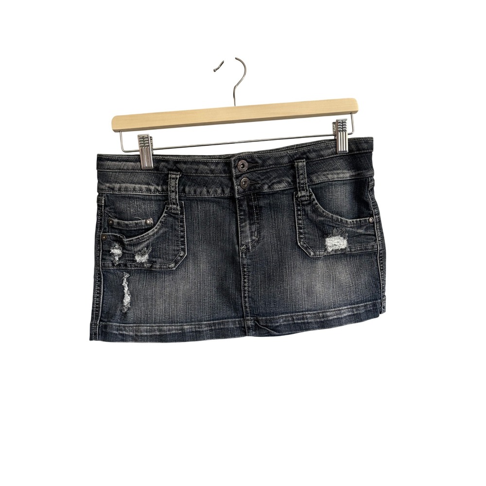 Streetwear Society Grey Distressed Denim Micro Mini Skirt Y2K Low Rise Size 7